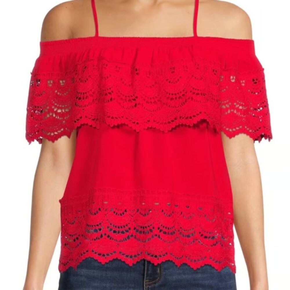 Off the Shoulder Red Woven Adjustable Strap Sleeveless Tank Top NWT